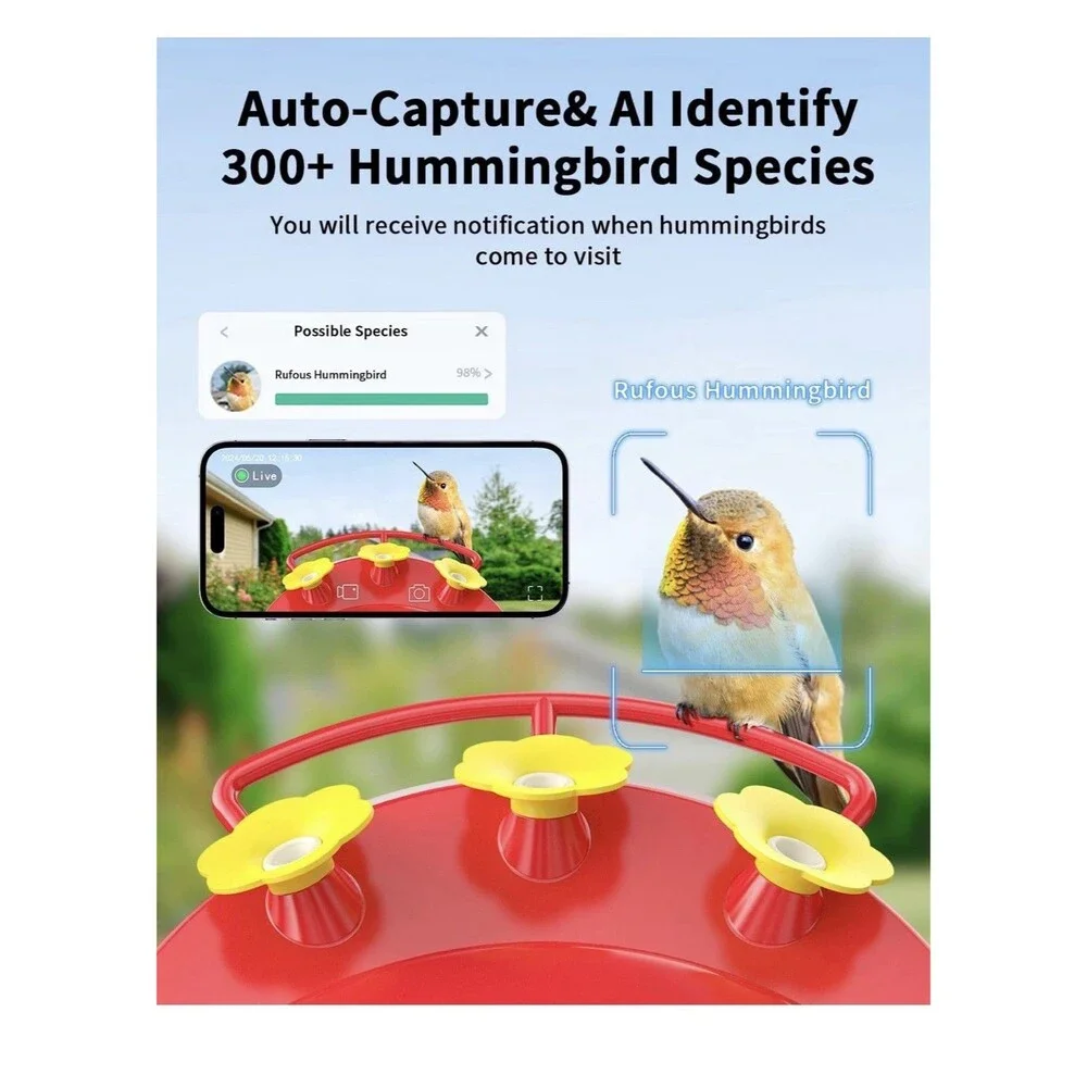 HARYMOR G10 Smart Hummingbird Feeder with Camera Solar Powered, AI Identify